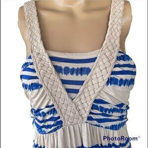 Neiman Marcus Blue & Beige Stripes NWT Maxi Dress Size L